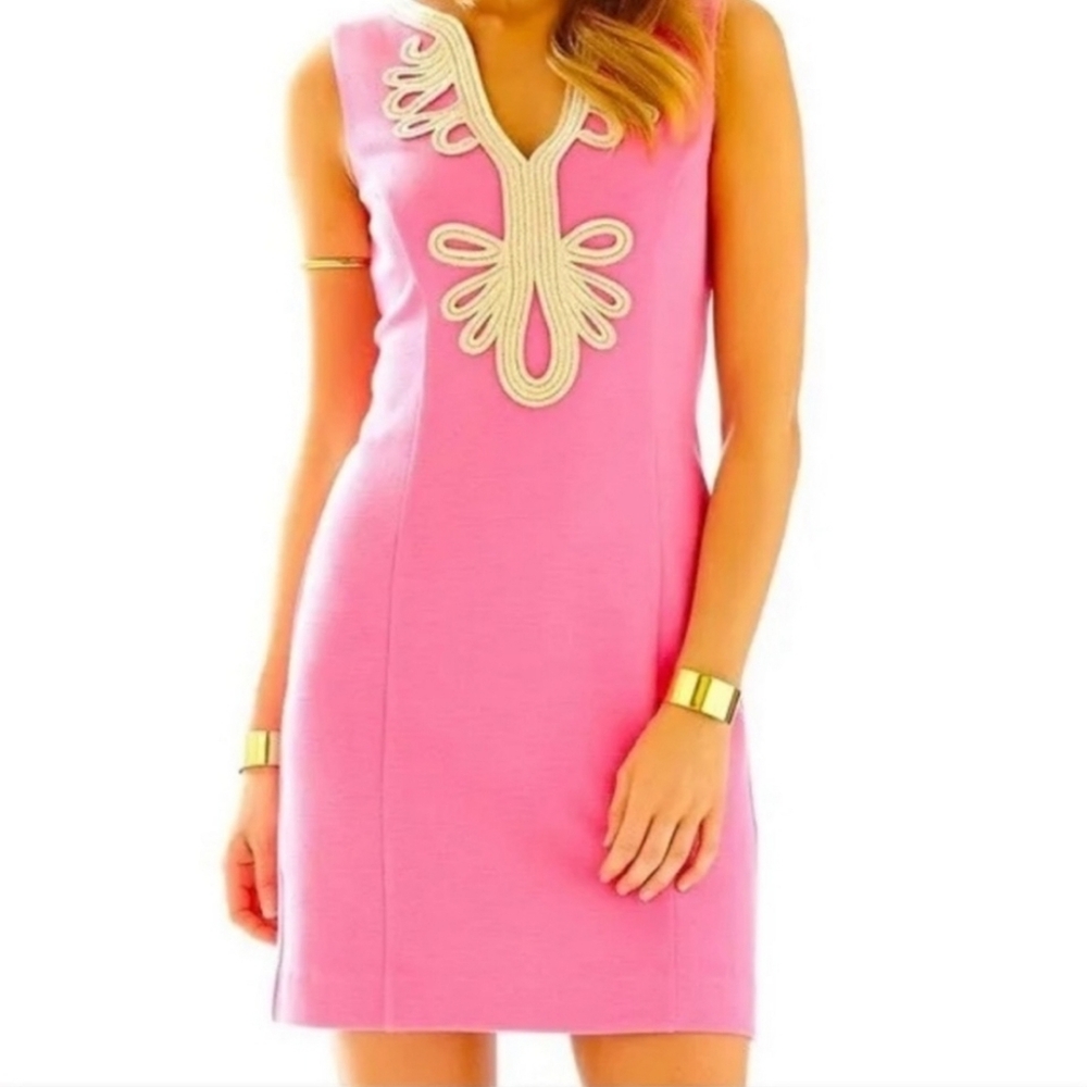 Lilly Pulitzer Pink Knit Dress with Gold Detail Size XXS vintage